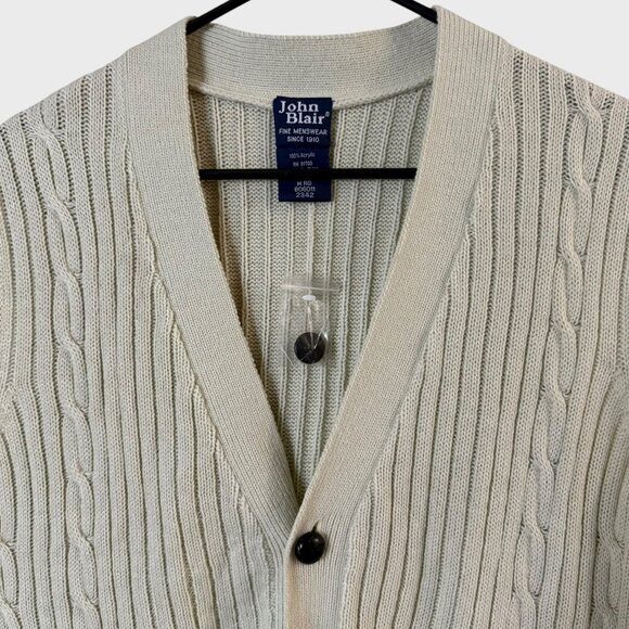 Vintage John Blair Button-Up V-Neck Cable Knit Sweater Vest Cream Men's Medium - Picture 5 of 9
